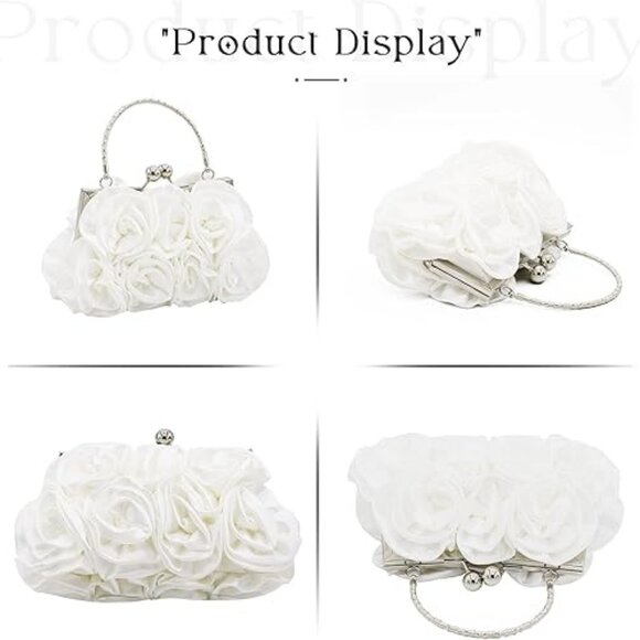 Women Evening Clutch Bag Floral Satin Small Purses with Detachable Strap - Picture 4 of 6